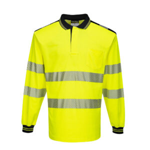 T184 Portwest – Μακρυμάνικη Ανακλαστική Polo Μπλούζα PW3 Cotton Comfort Υψηλής Ορατότητας